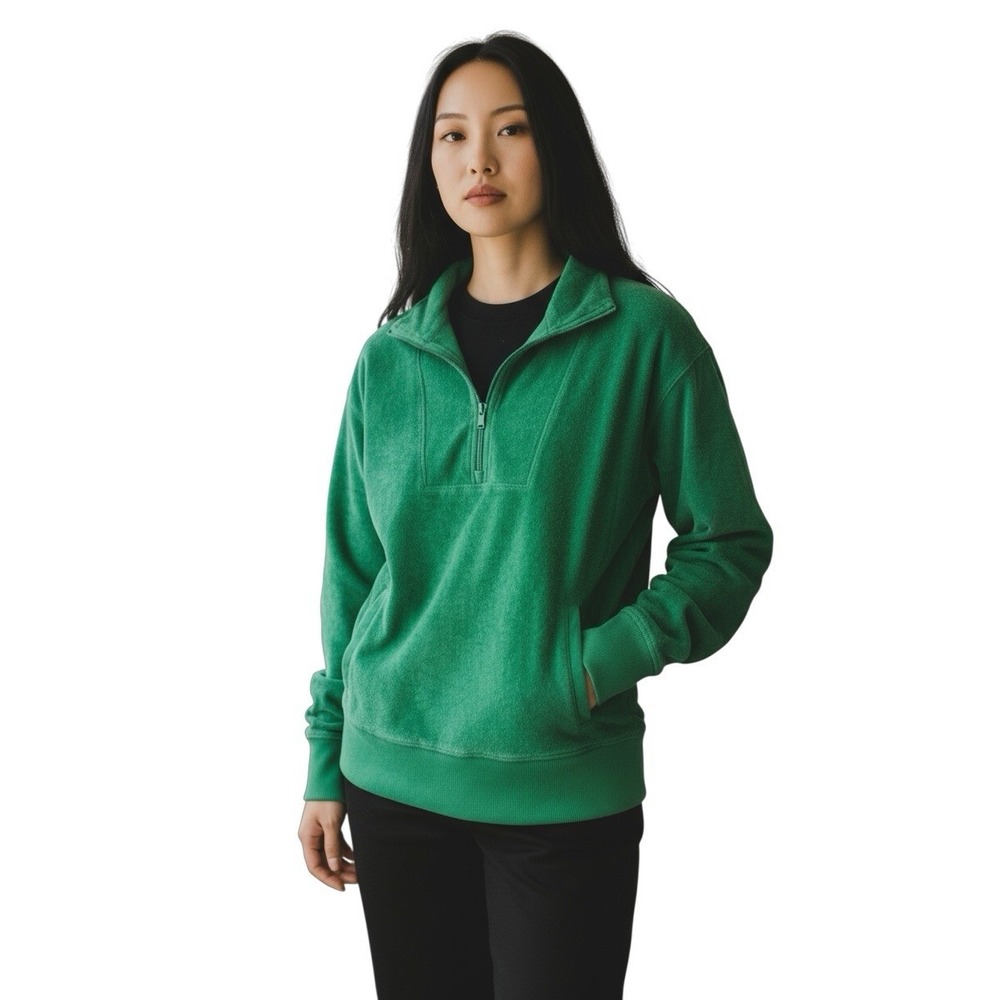 Offline by Aerie‎ Terry Quarter Zip Pullover Sweatshirt Green M Soft Lounge